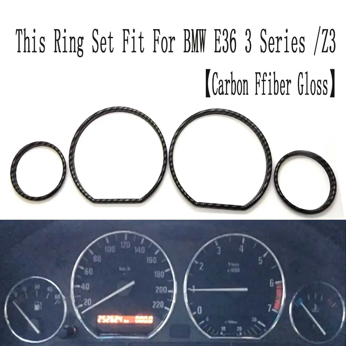 

Carbon Fiber Gloss Styling Dashboard Gauge Ring Set For BMW E36 3 Series 92-99 models with VDO speedometer only