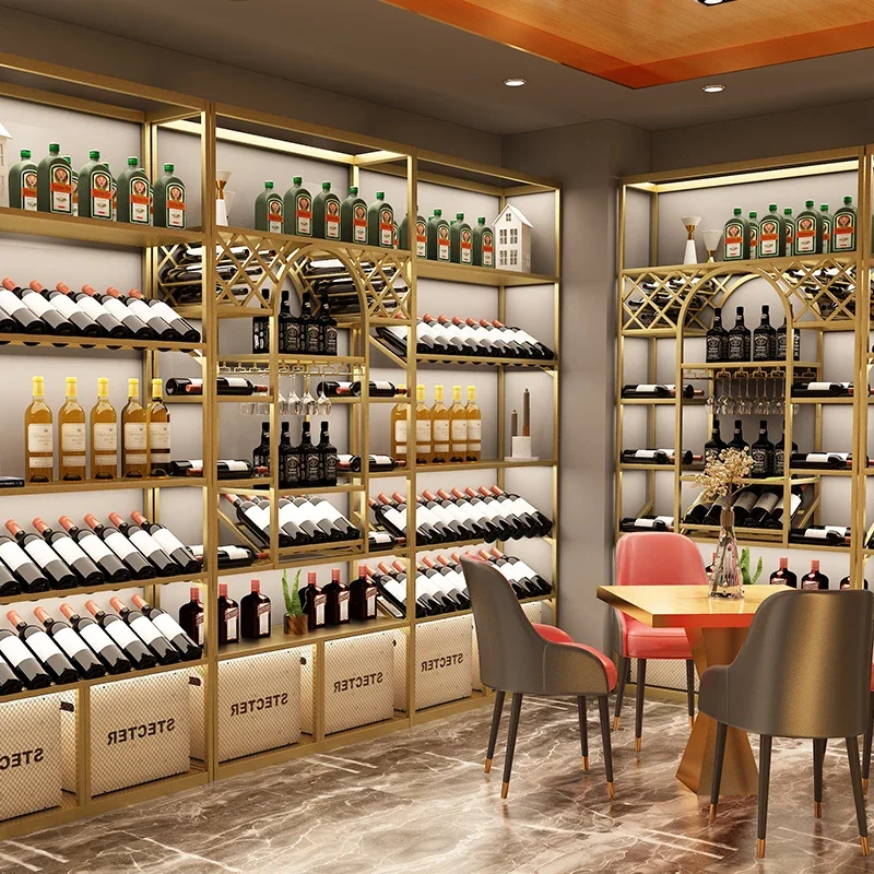 

Buffet Storage Liquor Wine Cabinets Bar Salon Bottle Retail Commercial Metal Wine Rack Restaurant Holder Meuble Vin Furniture
