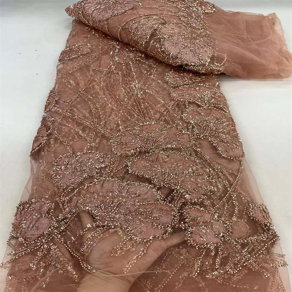 2024 New African Tulle Lace Sequinsd New High Class Beads France Hot Sale Lace Nigerian Handmade Party Bride Wedding Dresses