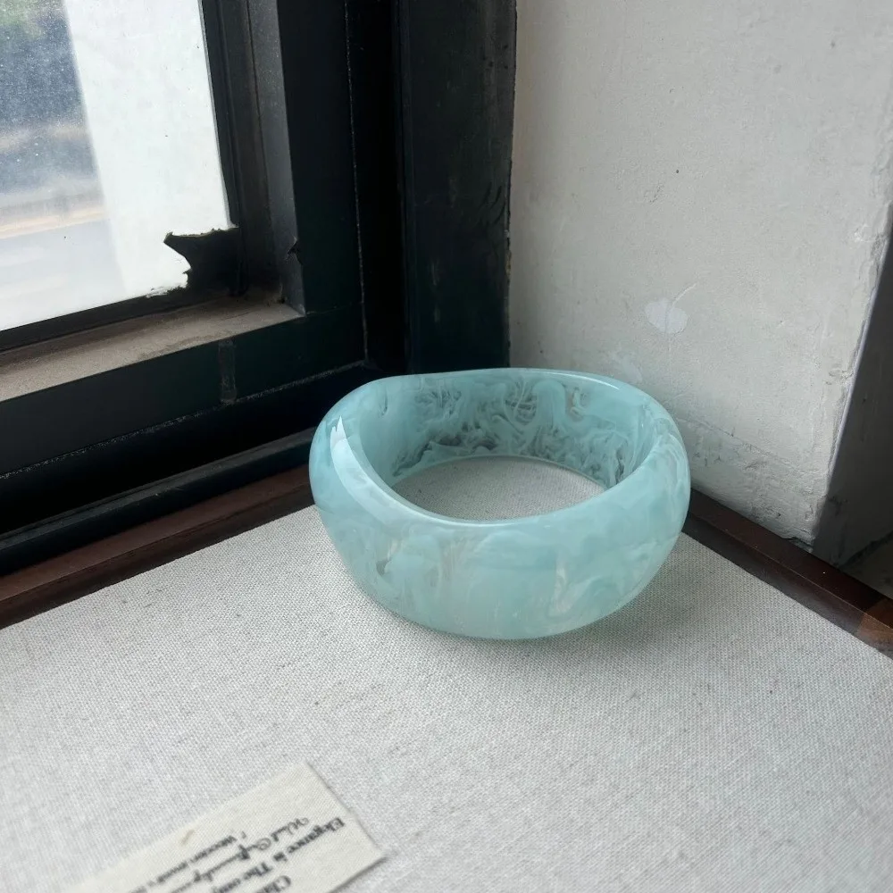 Vintage Wide Irregular Resin Bracelet Marbling Geometric Cuff Bracelet Thickened Exaggerated Chunky Bangle Gifts