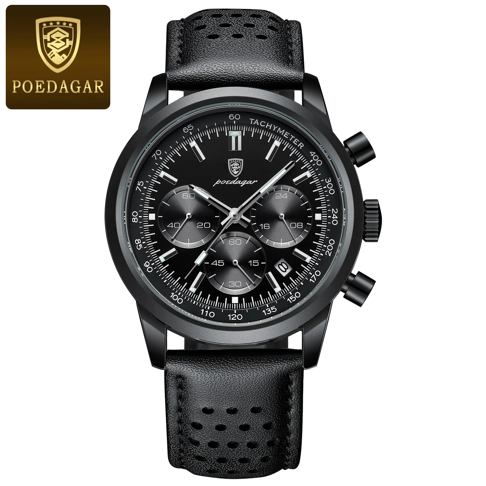 POEDAGAR Top Marke männer Quarzuhr Wasserdicht Leucht Chronograph Military Mann Uhr Luxus Mode Leder Uhren Für Männer 6
