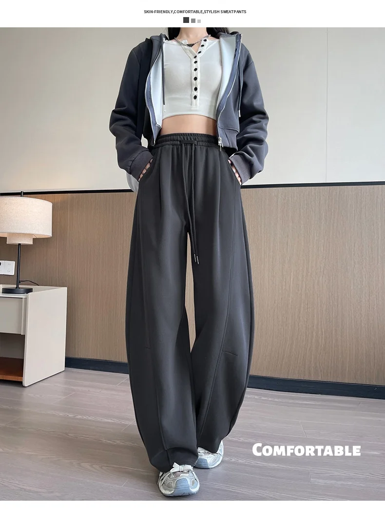 

Women's Curved-Leg Guard Trousers Casual Relaxed Fit Soft Loose Durable Drapey Athletic Wide-Leg Pants