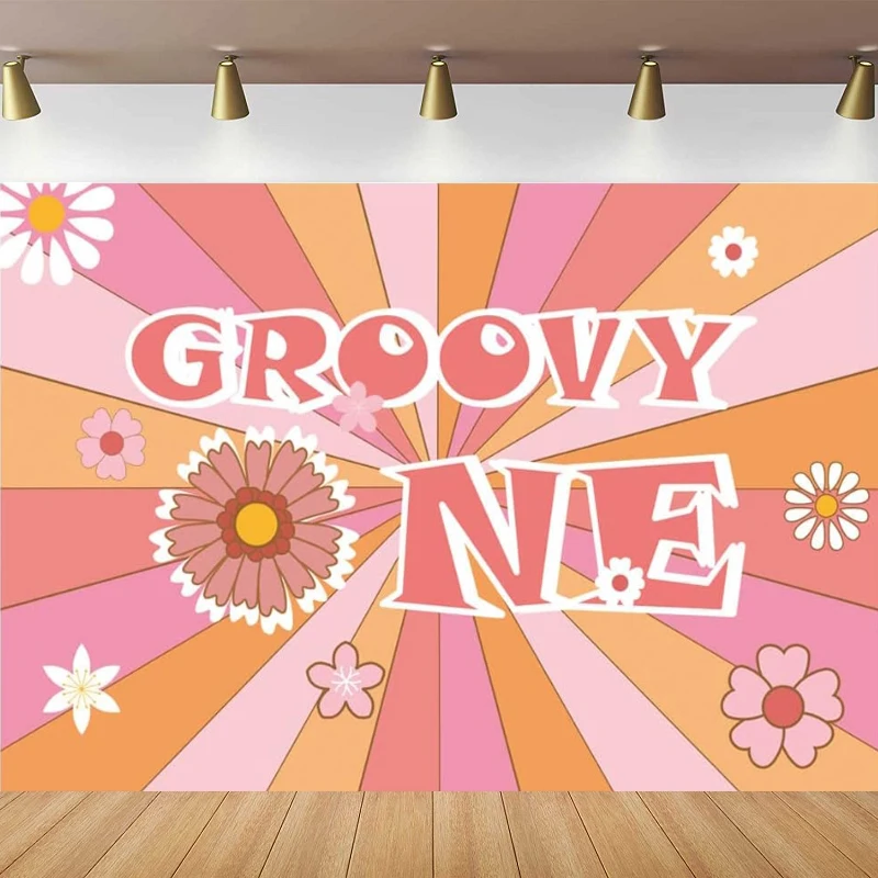 

One Groovy Birthday Photography Backdrop Retro Hippie Boho Girls Background Poster Girl Daisy Groovy Cake Table Banner Supplies