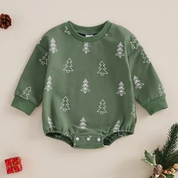 Baby Girl Boy Xmas Romper Christmas Tree Print Crew Neck Long Sleeve Sweatshirt Jumpsuit for Newborn Fall Winter Clothes