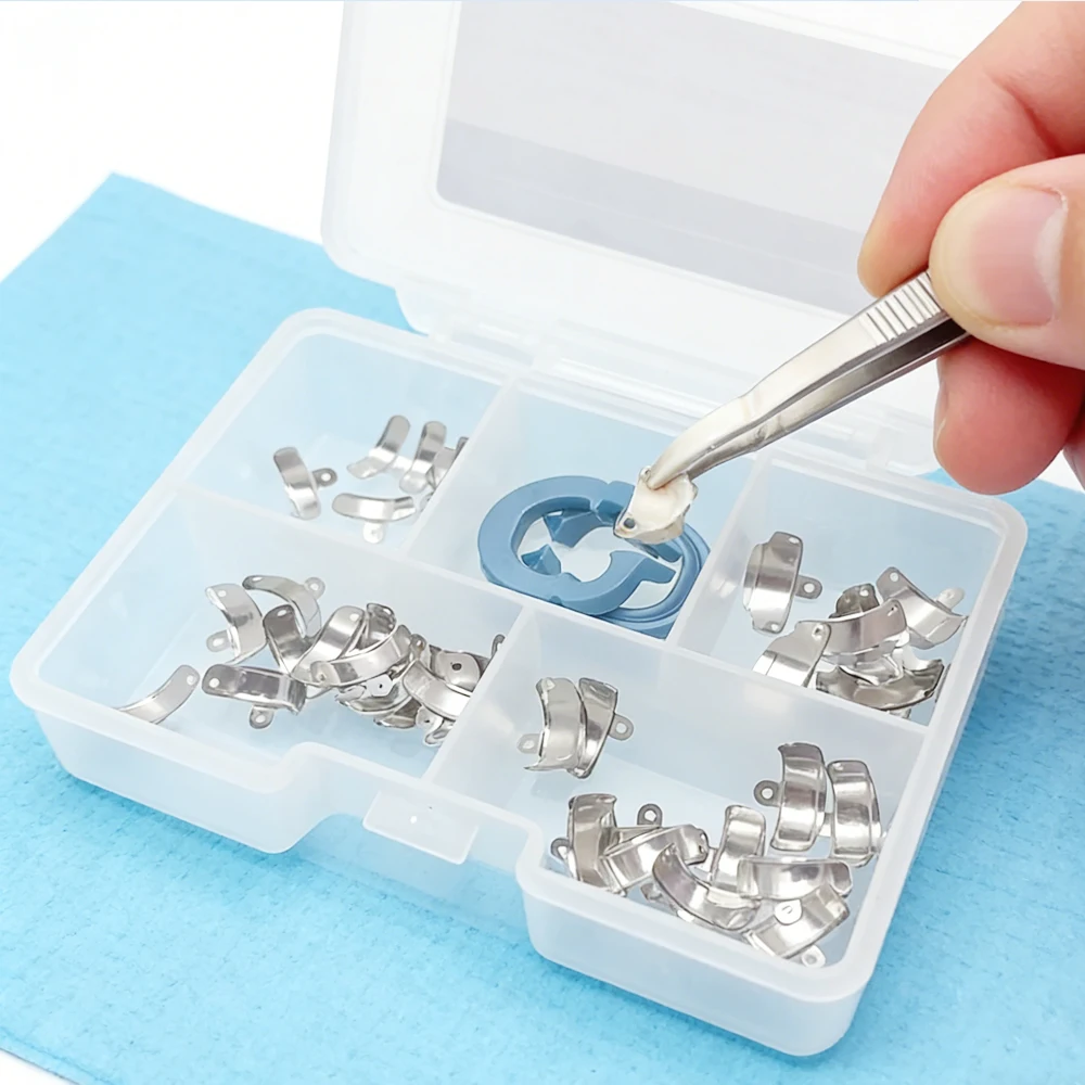 

50 Piece Dental Metal Matrix Bands with 2 Resin Clamps Sectional Kit for Composite Resin Filling Restoration