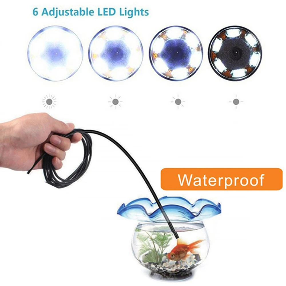 Cámara endoscópica de 6 luces LED, 7mm, 1M, HD, USB tipo C, 3 en 1, Cable Flexible de serpiente suave, cámara de inspección de tuberías, boroscopio