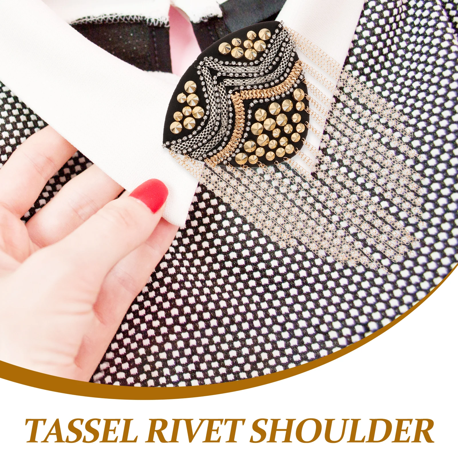 

2pcs Vintage Tassel Shoulder Epaulets Rivet Chains Metal Decoration Costume Party Stage Unisex Accessory For Women Men