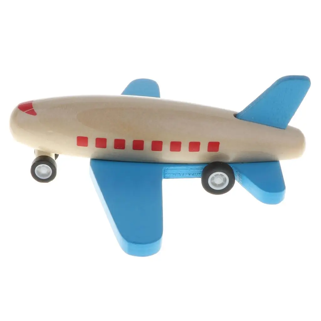 Children’s Toy Wooden Pull Back Plane Kids Friction Vehicle Model Craft Toy for Pretend Play and Travel