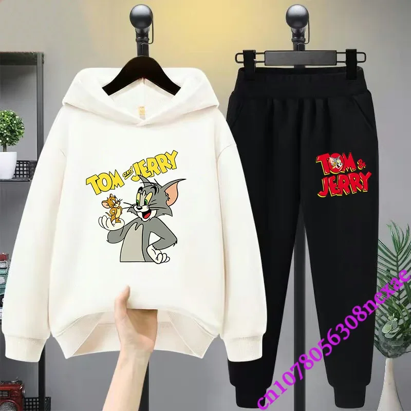 2024 New Disney Tom And Jerry Children's Set Spring And Autumn Cartoon Anime Boys And Girls Print Sports Top And Pants 2-piece