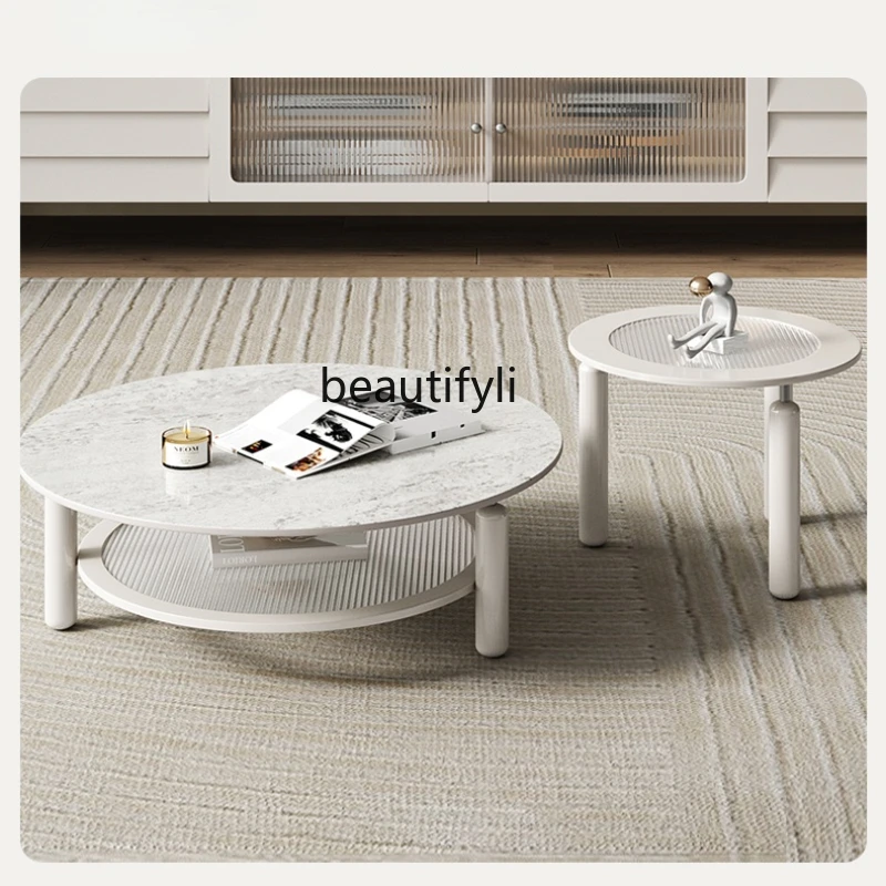 

yj New Living Room Coffee Table Simple Modern Light Luxury Advanced Artistic Italian Small Tea Table Cream Style Home