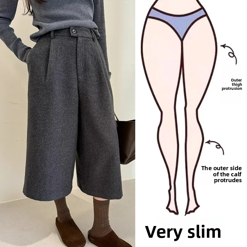 

Серые широкие шерстяные брюки для женщин, свободного кроя, больших размеров, повседневные, осенне-зимние, с высокой талией, прямые, для полных женщин