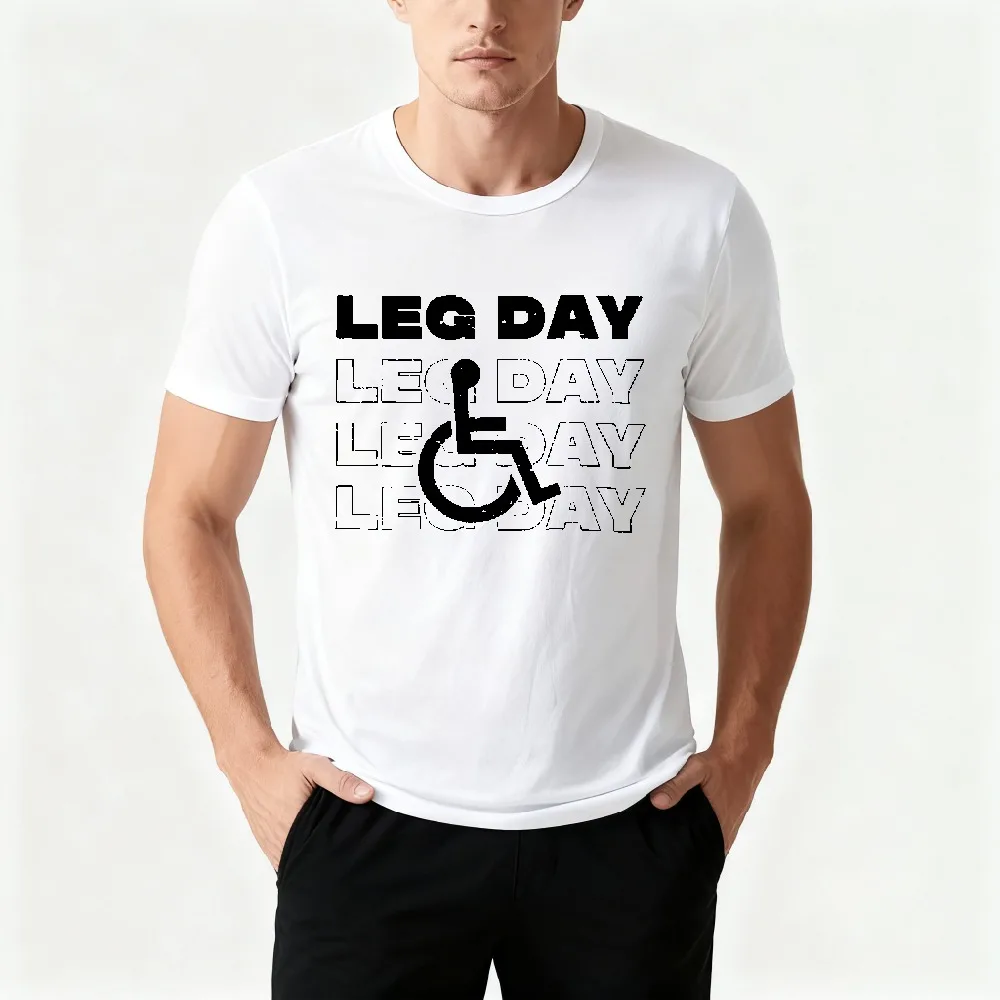 Leg Day Repeated Text Wheelchair Symbol Graphic T Shirt Vintage Distressed Print Funny Gym Humor Novelty men clothes