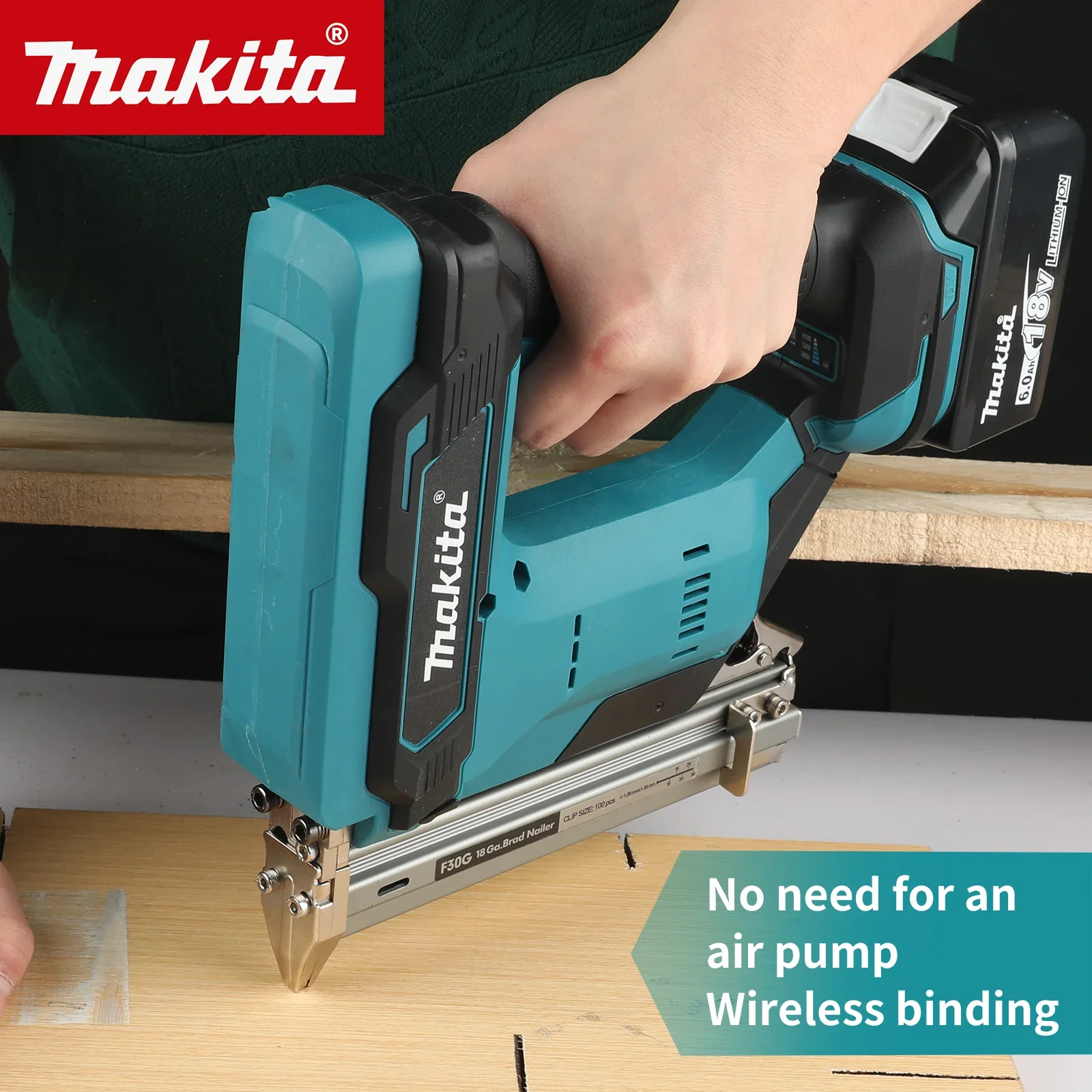 

Makita 18V Lithium-Ion Nail Gun, 6.0Ah Battery, 100-Nail Capacity, Cordless, Ideal for Flooring, Shelving & DIY Wood Projects