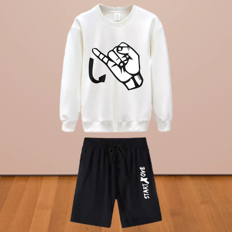 مجموعات الرجال الخريف التجفيف السريع علامة اليد المطبوعة الجرافيك تي شيرت دعوى للرجل الرجال مجموعة طويلة الأكمام المحملة + السراويل الرجال