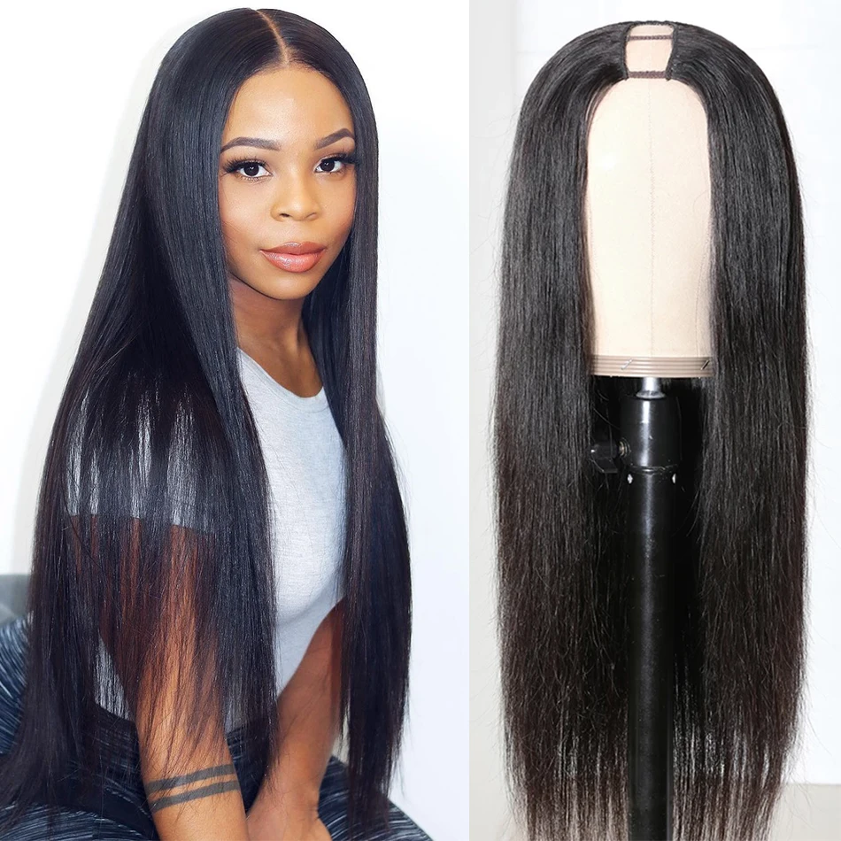 Rechte Pruiken Goedkope U Deel Pruik Braziliaanse Human Hair Pruiken Voor Vrouwen Maagdelijk Haar Hot Verkoop Midden U Vorm Pruik 180 Dichtheid Groothandel