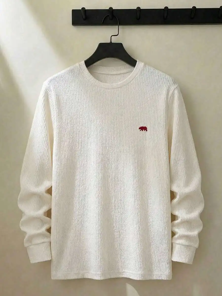 

Men Solid Round Neck Long Sleeve Casual Shirt For Autumn