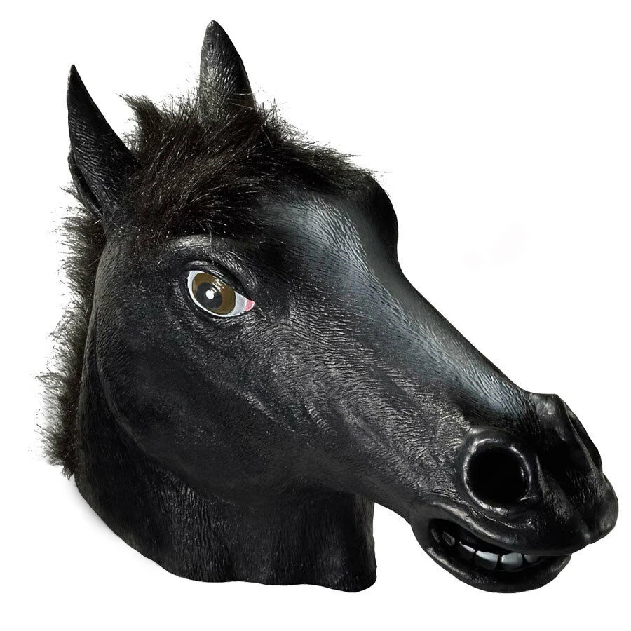 Latex Animal Realistic Black Horse Mask Halloween Cosplay Fancy Dress Up Carnival Costume Mask