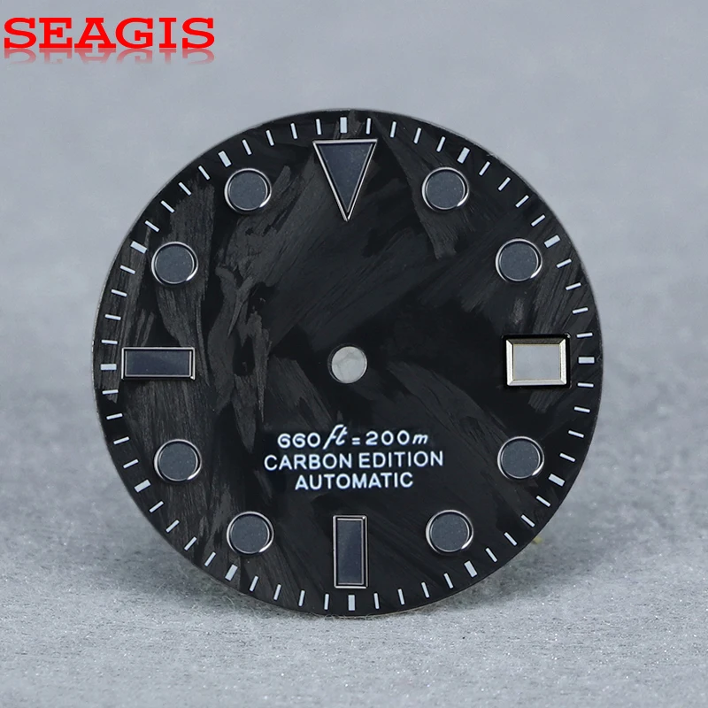 Black Lume Black carbon fiber 28.5mm dial NH35 Date Mod No Logo