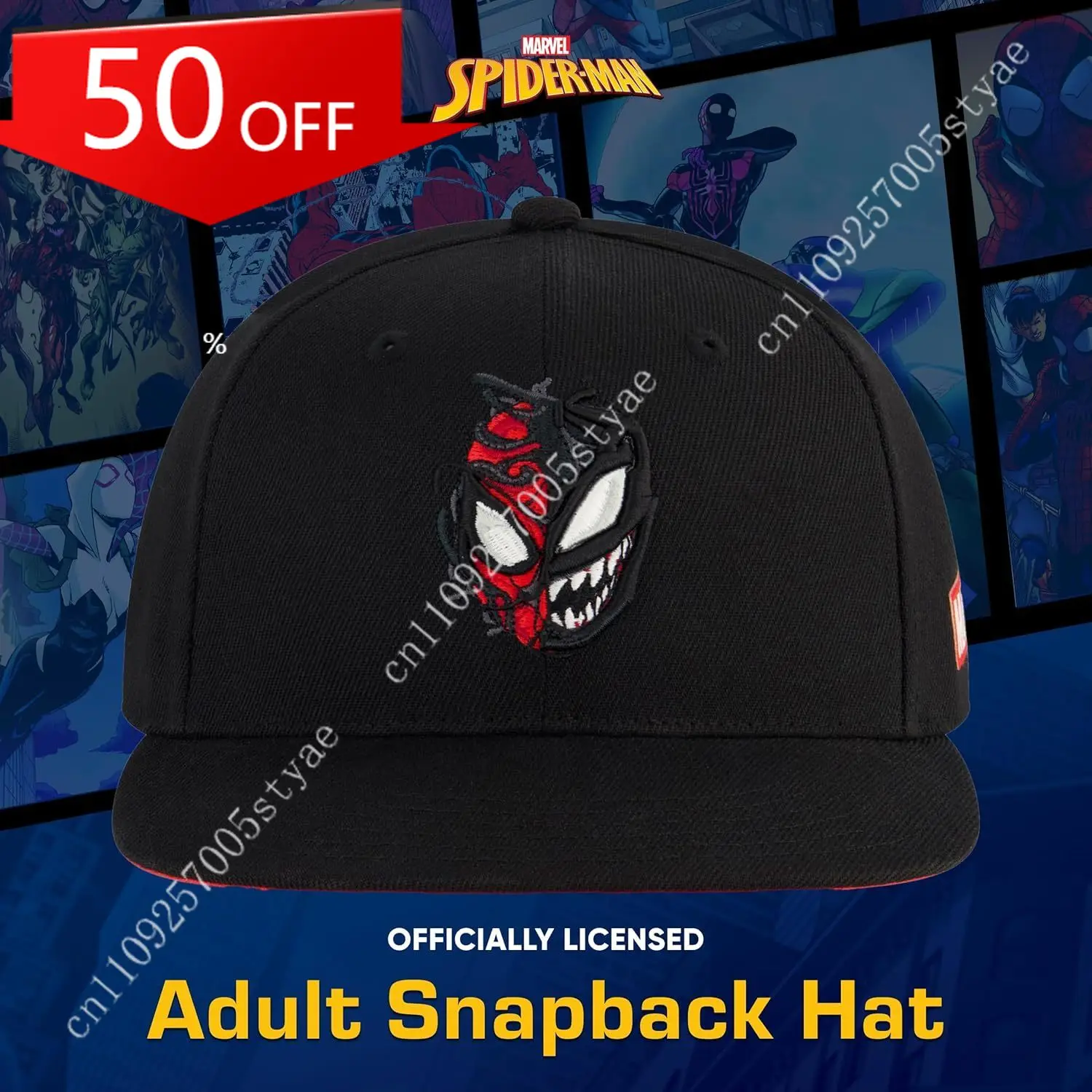 

Marvel Spider-Man and Venom Baseball Cap, Adult Snapback Hat with Flat Brim, Black, One Size