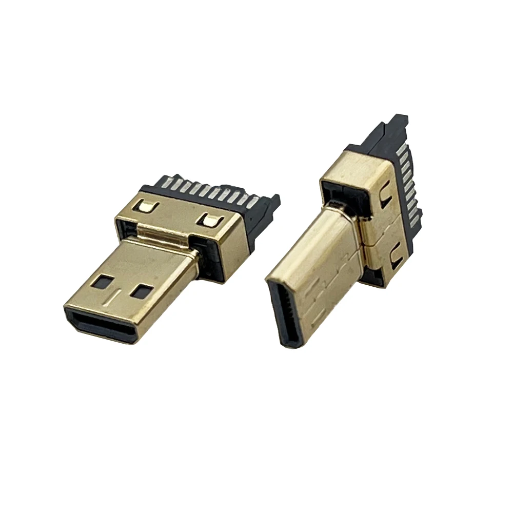 20PCS Micro HDMI Male Jack Plug Connector D-Type 19PIN 1U Welded wire type Tape clamp 19P Splint Gold-Plated