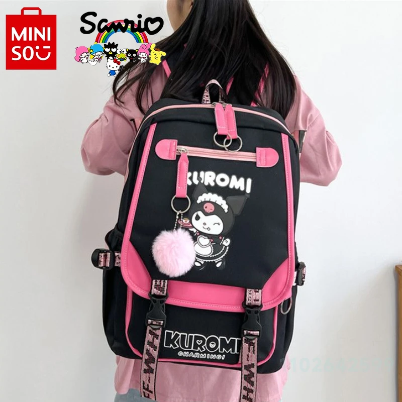 Imagem -05 - Miniso Kuromi Bolsa de Escola Estudantil Mochila Casual Menina Grande Capacidade Moda Feminina Alta Qualidade Versátil 2024