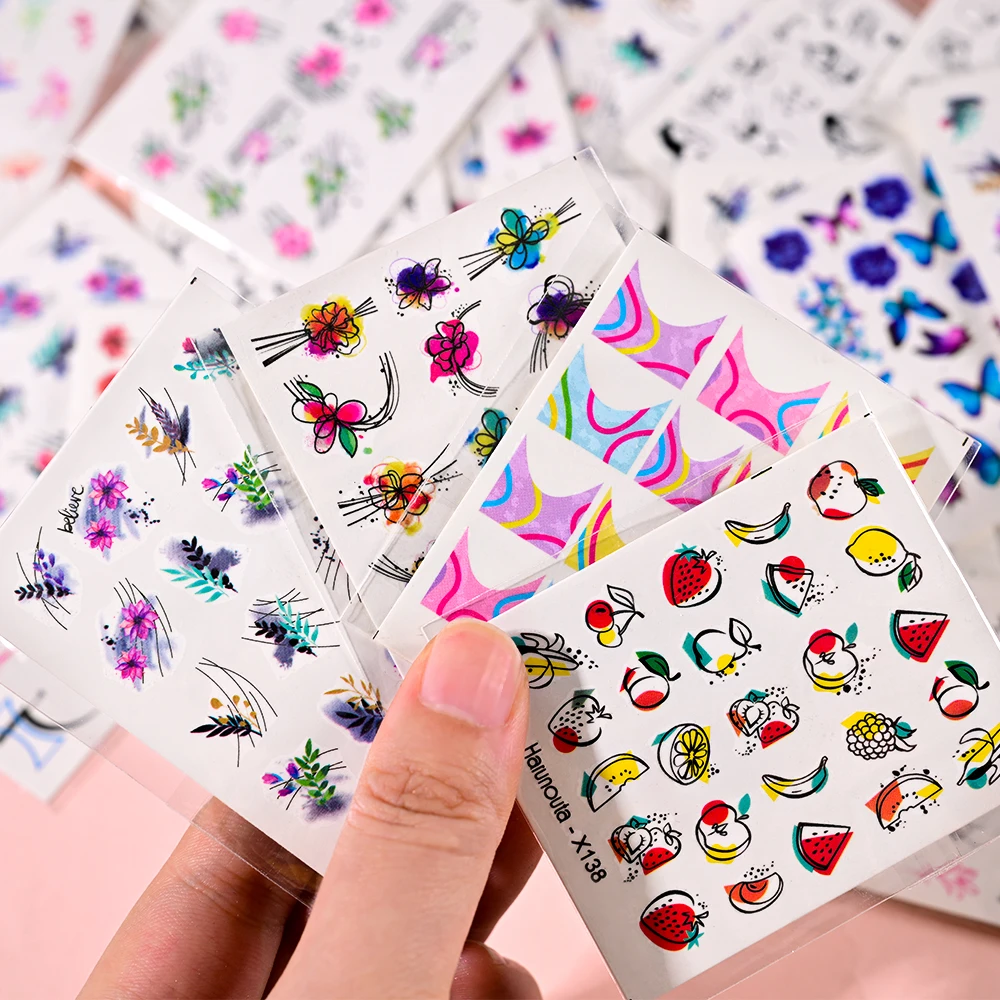 30pcs Mixed Water Transfer Nail Sticker Flower/Leaves/Butterfly/French Nail Art Decsla 6.5*6cm Floral Water Nail Tattoo Stickers