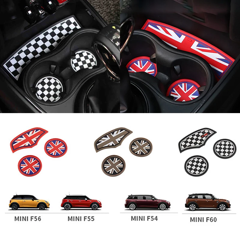 3Pcs Union Jack Car Cup Coffee Cushion Storage Auto Non-slip Mat Pad Accessories For Mini Cooper Clubman F55 F56 F60 F54 F57