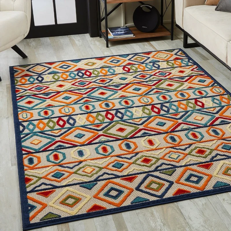 Indoor Outdoor Area Rug Durable Multi Aztec Pattern Carpet for Bedroom Home Living Room Decor