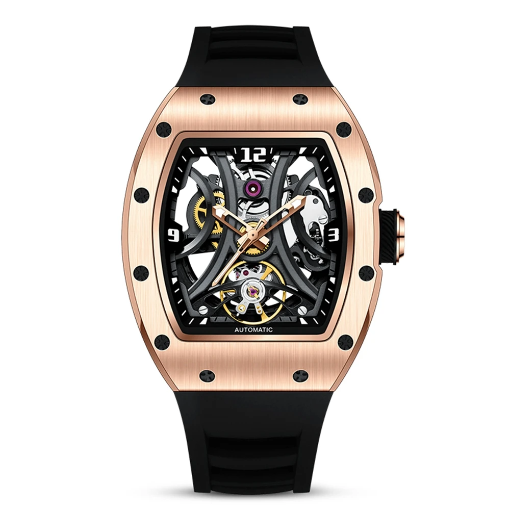 

Новые механические часы со скелетом и большим циферблатом для мужчин, модные светящиеся наручные часы с автоматическим механизмом, корпус из нержавеющей стали, часы 9190-11