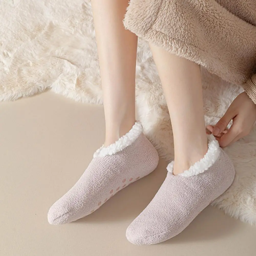 

Anti-slip Socks Cozy Plush Lined Slipper Socks for Women Non-slip Indoor Winter Warmth Soft Thermal Home Shoes Floor Socks