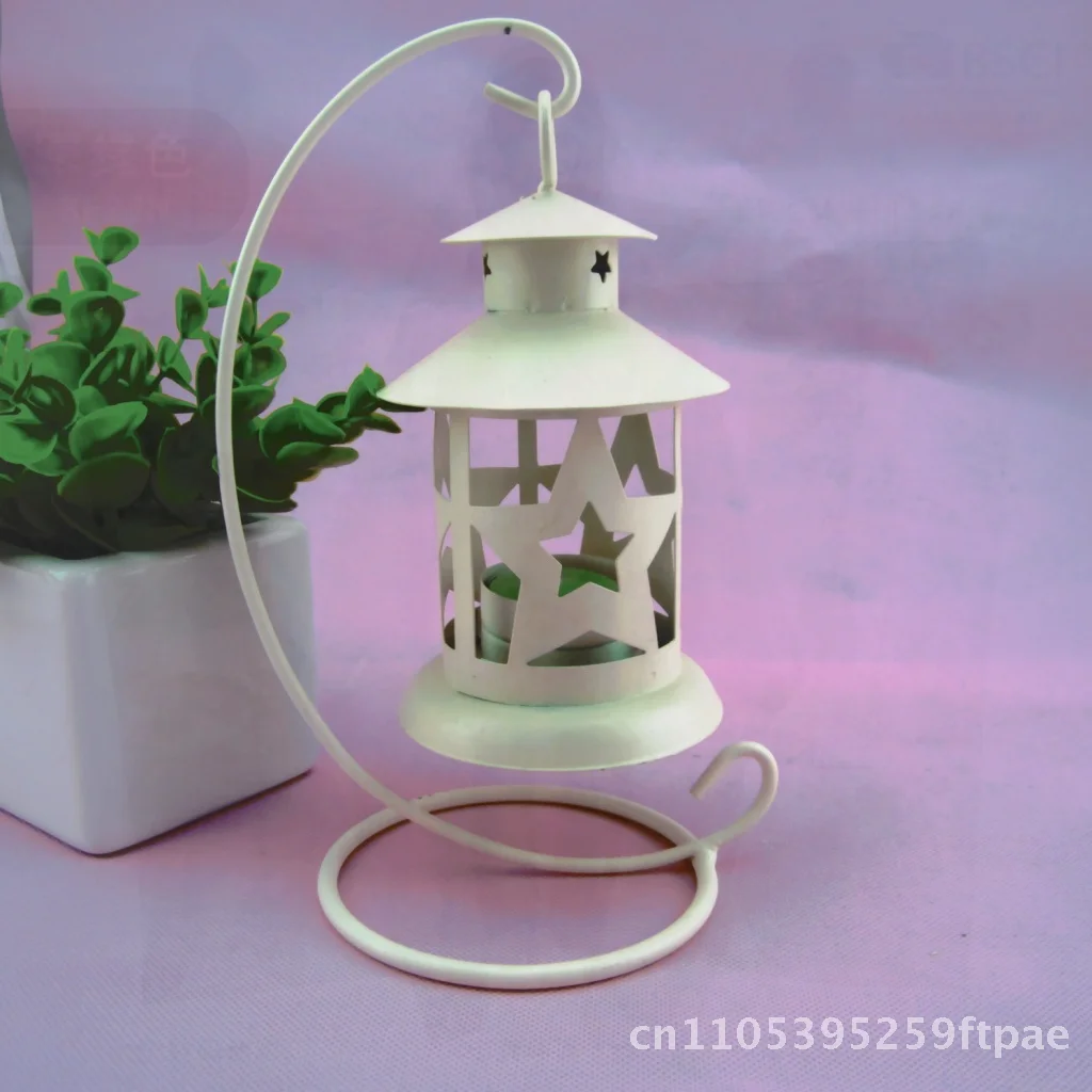 Retro European Style Metal Candle Holder Single Hanging Hollow Five-Pointed Star Iron Design Direct Factory Sale