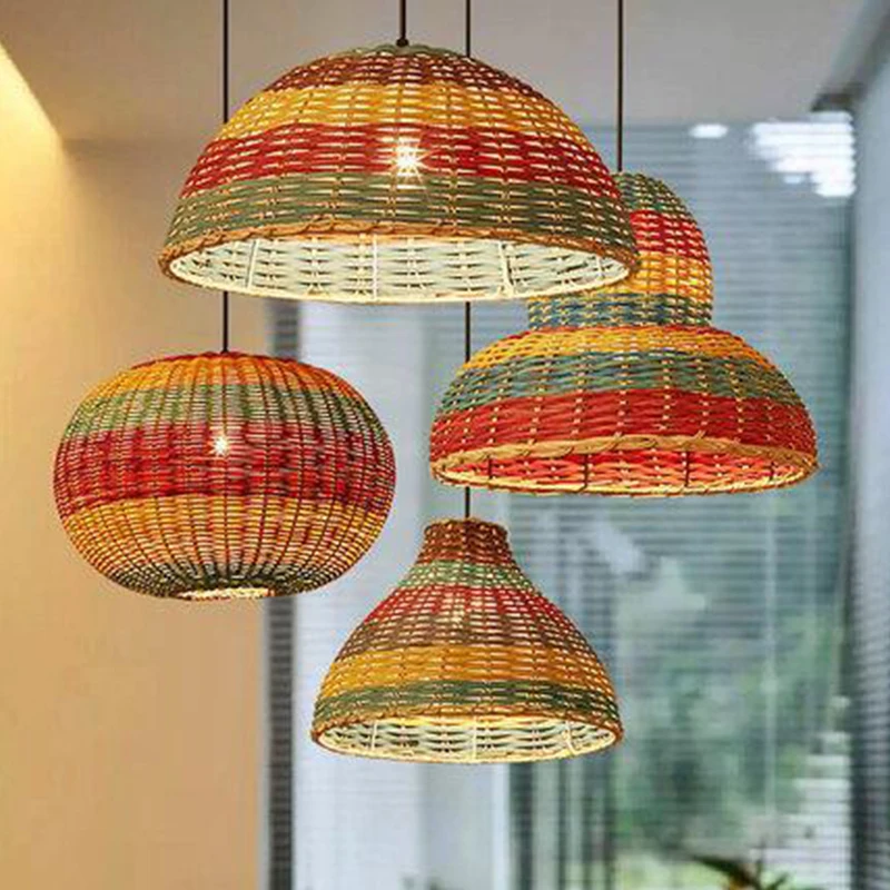 

Vintage Rattan Pendant Lights Hand-woven Hanging Lamp For Living Room Decor Hot Pot Shop Dining Room Lamps Creative Chandeliers