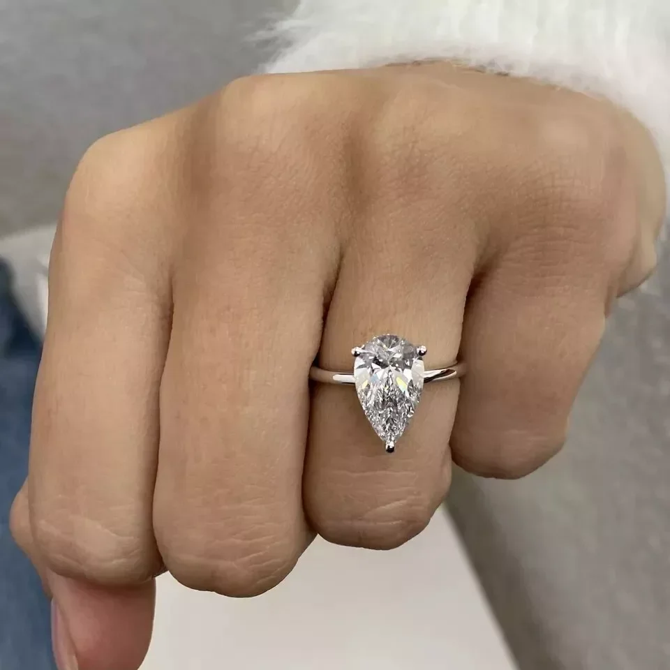 3Ct الكمثرى قطع IGI معتمد CVD HPHT DEF VS-VVS مختبر نمت الماس خاتم سوليتير الصلبة البلاتين 950 هدية للذكرى السنوية للنساء