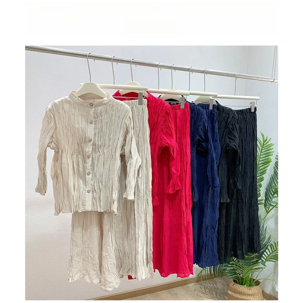 

Miyake Pleated Dress Two Sets 2025 Summer New Temperament Pleats Slim Round Neck Dress Two Sets Fold Women's Summer Suit