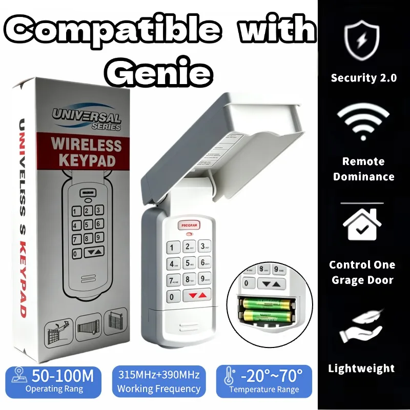 Compatible with Genie Universal Wireless Keypad, Garage Door Opener Keyless Entry Keypad 315/390MHz for Overhead Door