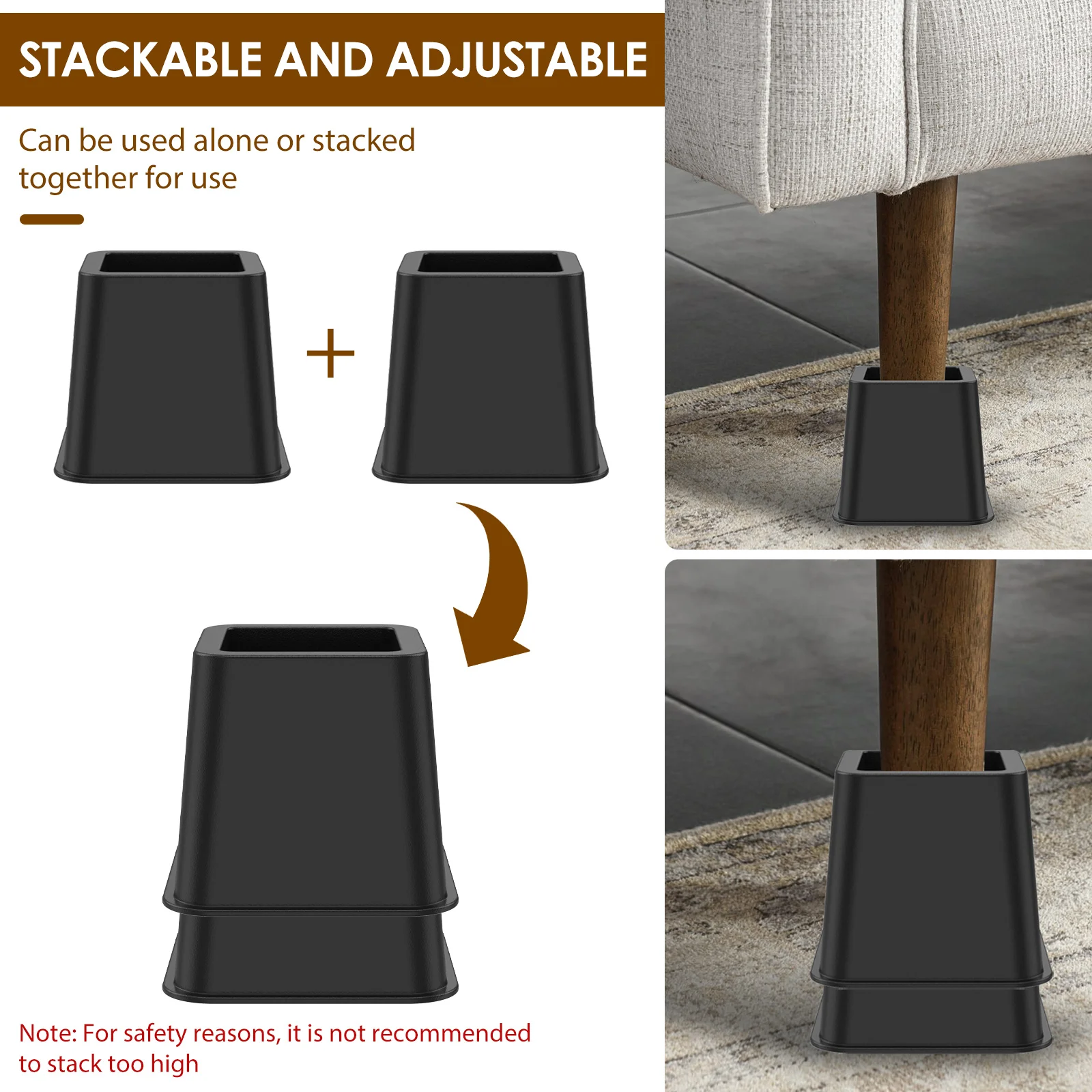 4PCS Furniture Leg Heightening Pad Table Desk Sofa Feet Heightening Pads Bed Raising Blocks Floor Protectors Educing Noise