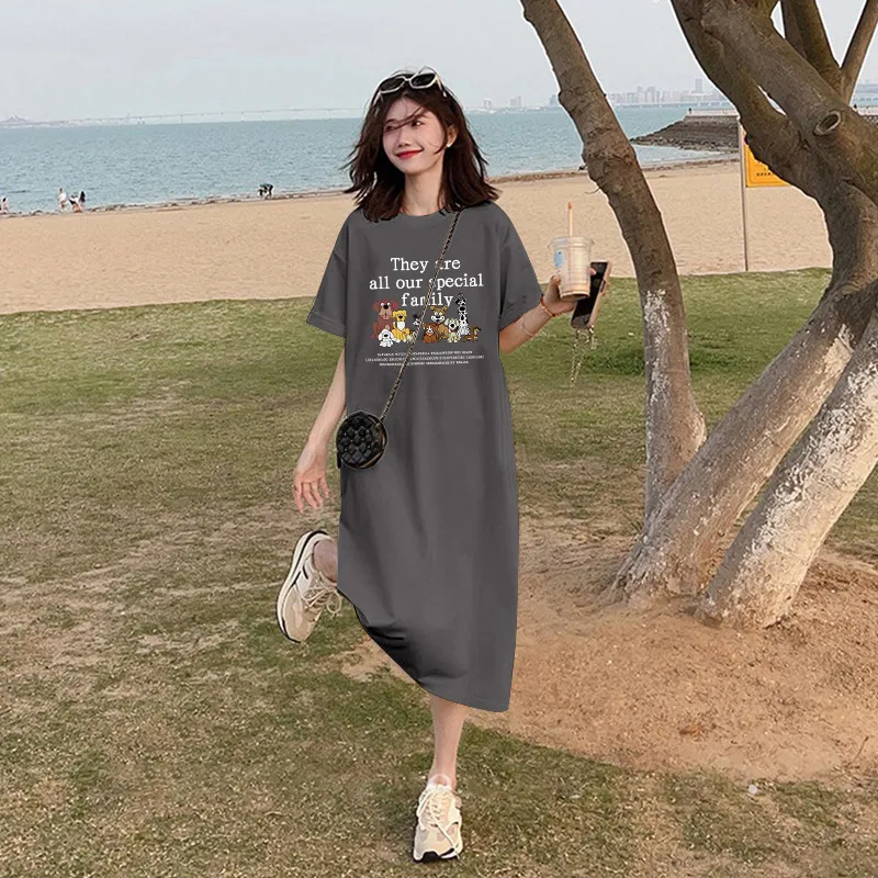 Super Cute Cartoon Dog Print Women's Summer 2025 New Oversized Loose Versatile Trendy Short Sleeved Dress