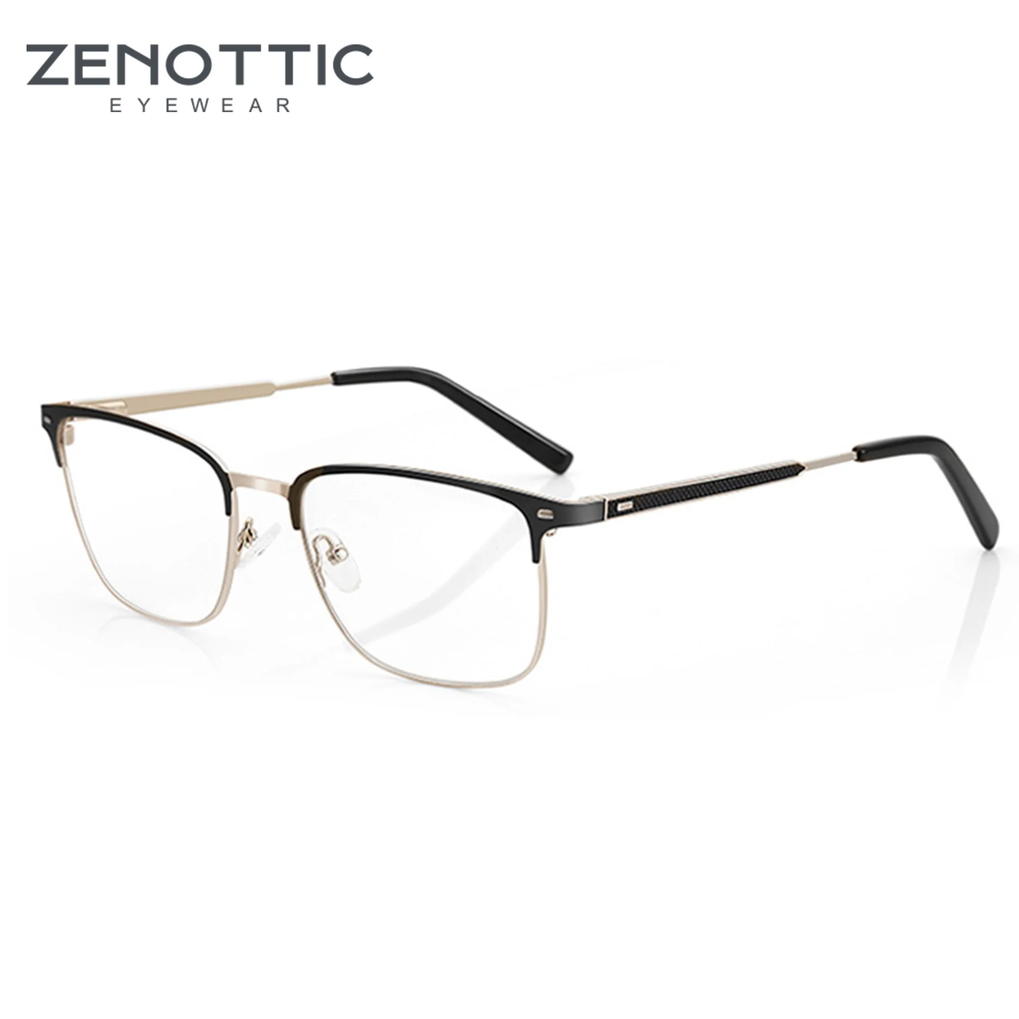 

ZENOTTIC Fashion Square Optical Glasses Frame Metal Double Eyebrow Semi Full Spectacle for Unisex 210002