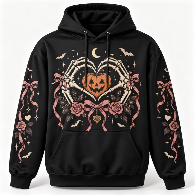 Halloween Hoodie 3D All Over Print Polyester Sweatshirt Gothic Ghost Pumpkin Black Cat Skull Bat Witch Horror Streetwear Unisex