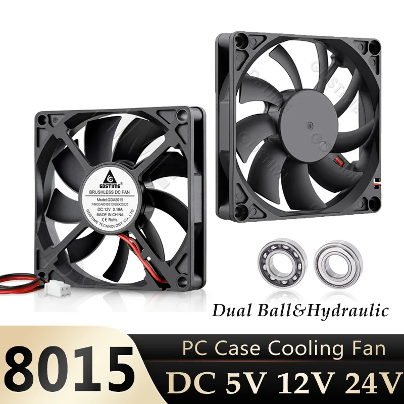 

Gdstime 8015 80MM 24V PC Case Fan DC 5V 12V USB Dual Ball Bearing Cooling Fan 80x80x15mm 4PIN/2PIN Laptop Cooler Brushless Fan