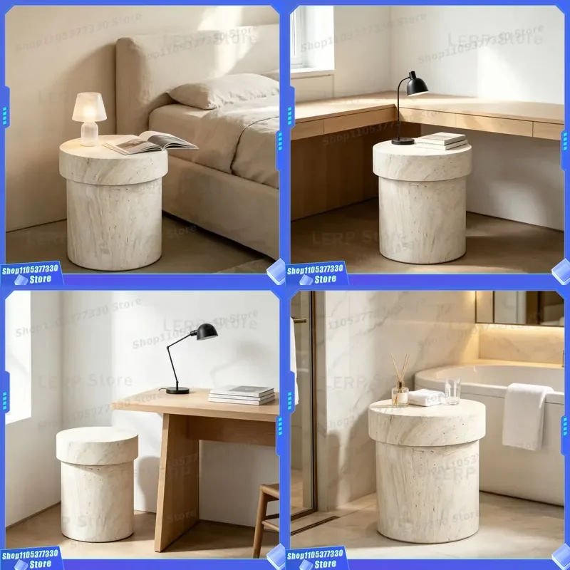 Modern Magnesium Oxide Limestone Side Table Decorative Coffee Table for Living Room Bedroom Balcony Multi Functional Home