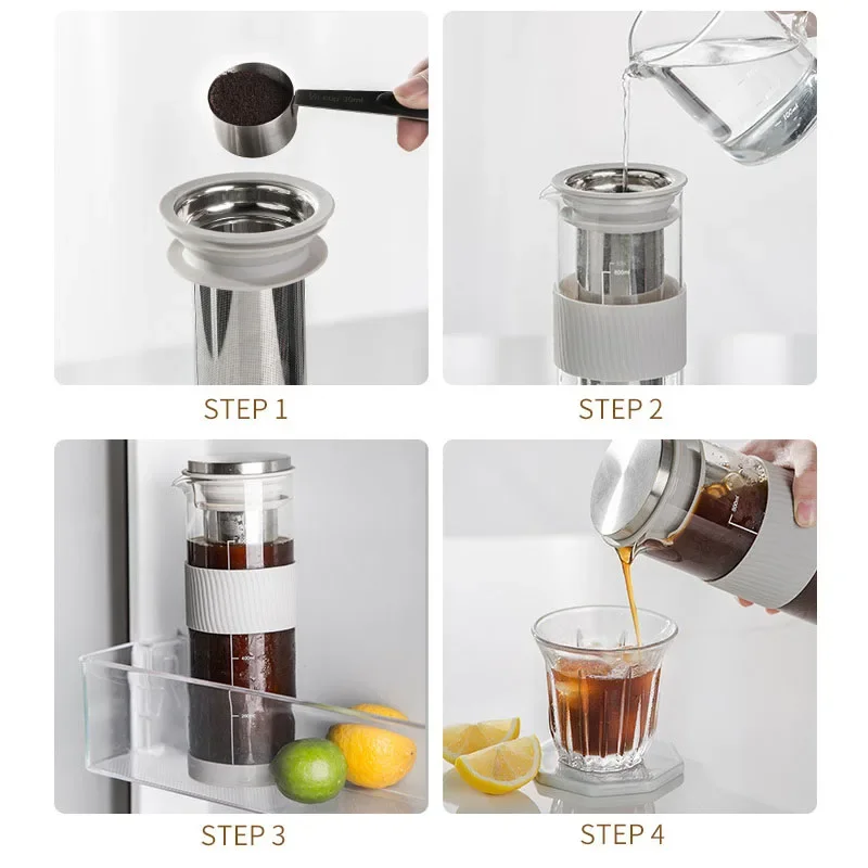 Portable Airtight Cold Brew Iced Coffee Maker Tea Infuser - 800ml Cold Brew Coffee Kettle Brewing Glass Carafe Pitcher