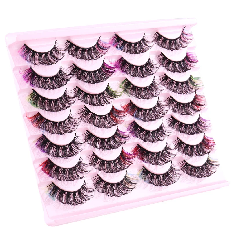 14 pairs of highly imitation mink fur false eyelashes, 8D thick curly new colored false eyelashes