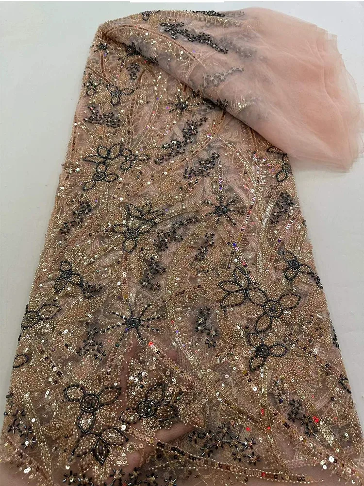 5yard nail bead sequin embroidery tissus,soft lace fabric,Evening gown,Wedding dress designer diy fabrics for clothing