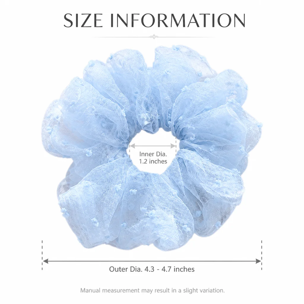 Powder Blue Flocked Dot Sheer Single-Layer Scrunchie Oversized Handmade Organza-Like Hair Tie for Women 6