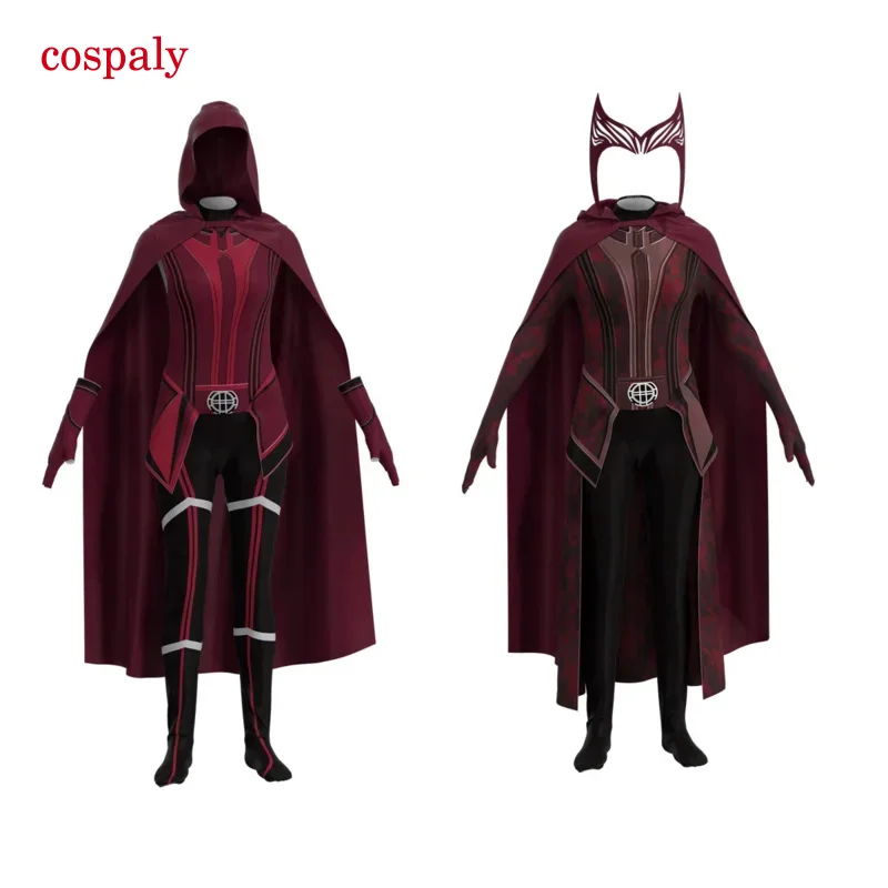 A Kid Adult Doctor Strange 2 Scarlet Witch Wanda Cosplay Bodysuit Wanda Maximoff Jumpsuit Cloak Zentai Halloween Carnival Costum