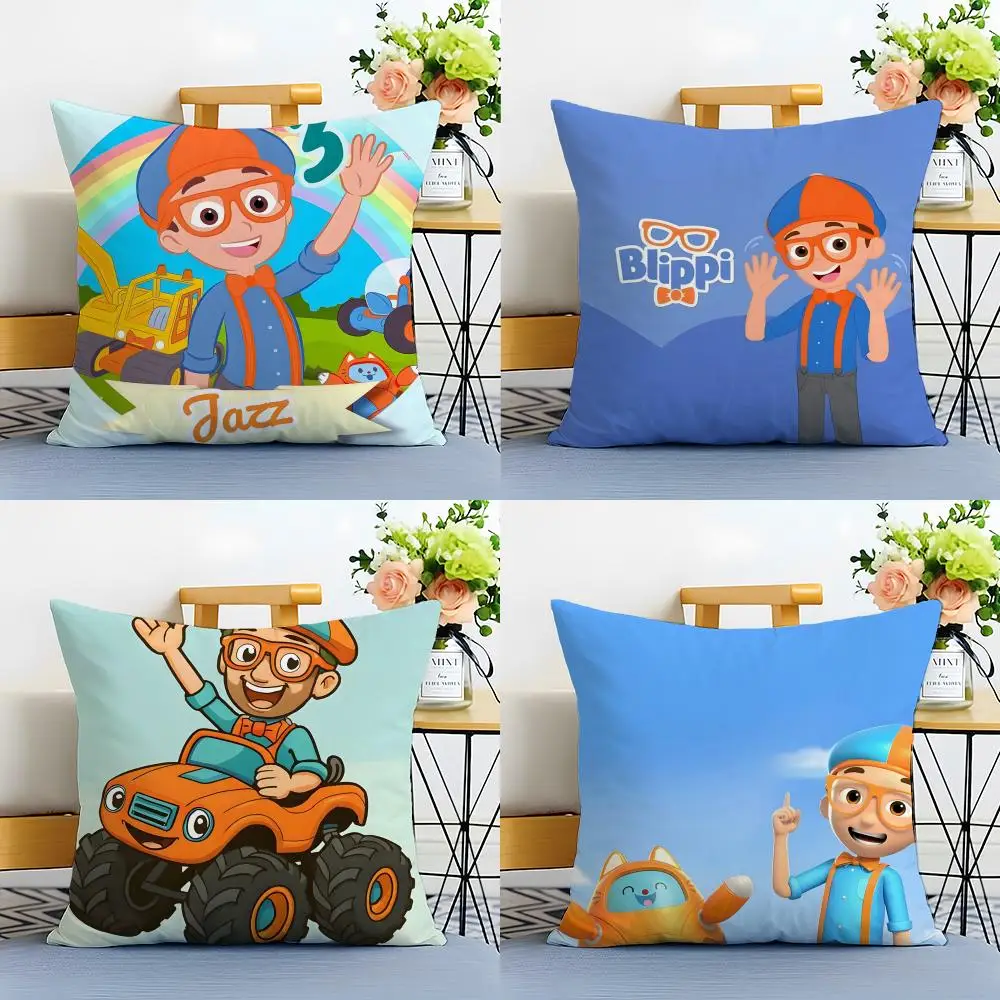Educational Cartoon A-ABC Blippiing Cushion Cover Linen Pillowcase Soft  for Sofa Bed Home Room Decor