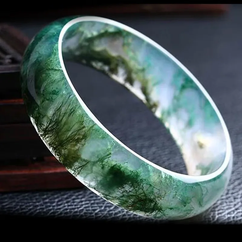 

High-end Ice Water-permeable Grass Agate Bracelet, Exquisite Retro Ethnic Jade Bracelet
