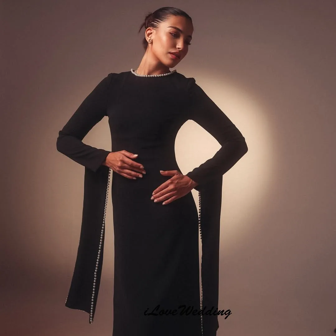 Abito da sera elegante personalizzato a maniche lunghe 2025 O-Collo Perle Abito da sposa per donna Abito da ospite Lunghezza caviglia Abiti da ballo Abiti formali