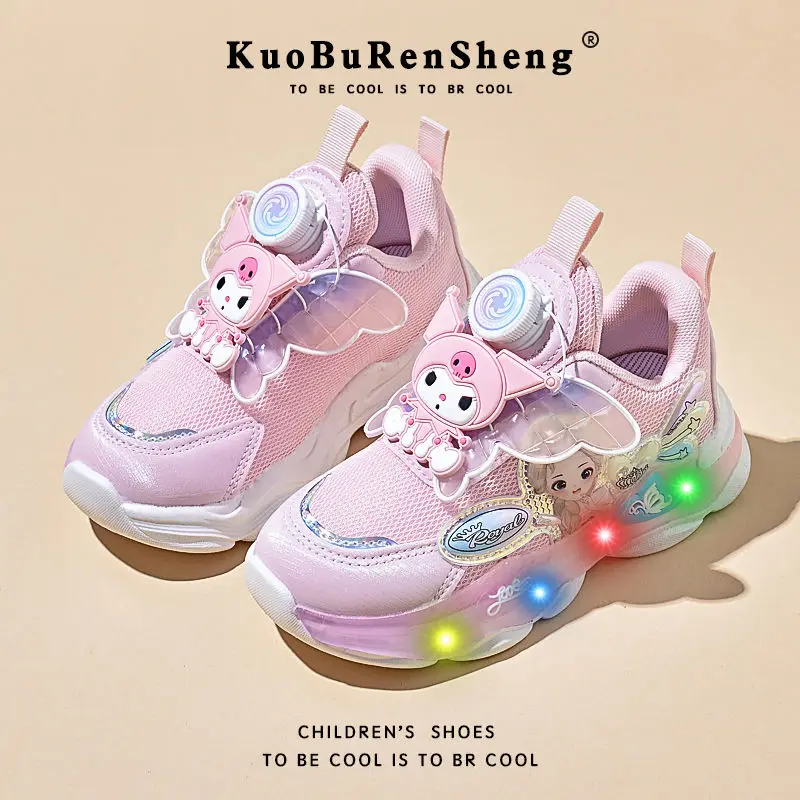 Kawaii sanhos Anime Kuromi Kids Sneaker Shoes Cartoon Soft Sole antiscivolo primavera autunno Outdoor Sport Glow Run Shoes Girl Gift